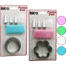 Calperia 8pcs  Pasta Süsleme Seti - 3-Kurabiye Kalıp=yuvarlak - Çiçek 1-Krema Torbası - 3-Metal+1-Pls.uç (5047)