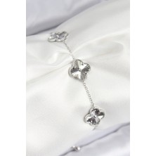 HERŞEYBURDAMODA Vip Pirinç Yonca Model Gümüş Renk Kadın Bileklik