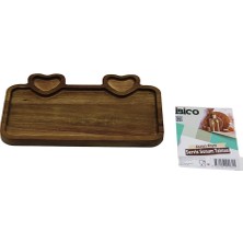 Calperia Akasya Dikdörtgen   3 Bölmeli=2in1 Kalp Bölme+1  Ahşap Servis Sunum Tepsi - Tahtası  25 x 14 x 1.4cm (5047)
