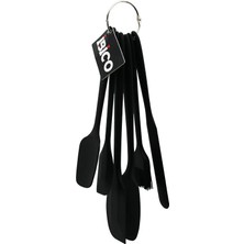 Calperia 6pcs  Silikon - Siyah Mutfak Seti 2 Kaşık - 3 Spatula - Yumurta Fırça  Metal Asma Halkalı (5047)