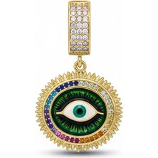 Luxevibe Accessories Çelik Gold Renk Suya Dayanıklı Renkli Zarif Zirkon Taşlı Göz Kolye Ucu Ajda Charm