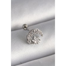 Ayder Timya 316L Çelik Gümüş Renk Zirkon Taşlı Ay Yıldız Tragus Piercing - TJ-PR1257 TG/Tmya1395 218492