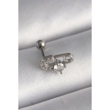 Ayder Timya 316L Çelik Gümüş Renk Zirkon Taşlı Toplu İğne Tragus Piercing - TJ-PR1275 TG/Tmya1395 218508