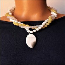 Asteria Elite Dumanlı Akik Peridot Havlit Üçlü Huzur Enerji ve Nazardan Korunma Kolyesi