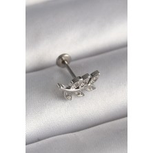 Ayder Timya 316L Çelik Gümüş Renk Dal Model Zirkon Taş Detaylı Tragus Piercing - TJ-PR1343 TG/Tmya1395 218545