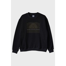 Nuugg Çift Yarık Desenli Altın Çizgili Siyah Bisiklet Yaka Sweatshirt