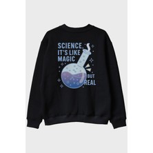 Nuugg Bilim ve Sihirin Eğlenceli Buluşması Siyah Bisiklet Yaka Sweatshirt