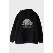 Nuugg It Me Baskılı Blobfish Tasarım Siyah Hoodie