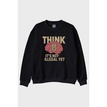 Nuugg Düşünce Özgürlüğü Mizahi Mesajlı Siyah Bisiklet Yaka Sweatshirt