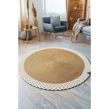 Halımax Rixo Jüt Hasırlı Naturel Çift Taraflı Kilim Yuvarlak Bohem Dekoratif Mutfak Balkon Banyo Halı
