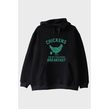 Nuugg The Chıckens Tasarımı Baskılı Siyah Hoodie