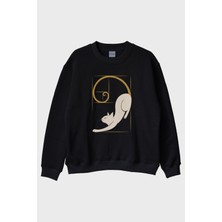 Nuugg Organik Mükemmellik Kedi Siyah Bisiklet Yaka Sweatshirt