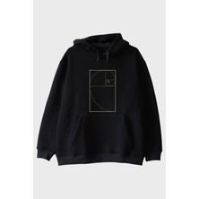 Nuugg Altın Oran Spiralli Tasarım Baskılı Siyah Hoodie