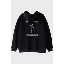 Nuugg I'm A Big Fan Baskılı Yenilenebilir Enerji Temalı Siyah Hoodie