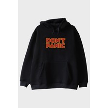 Nuugg Don't Panic Baskılı Mizahi Siyah Hoodie