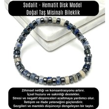 Yıldız Doğal Taş Sertifikalı Sodalit - Hematit Disk Model Doğal Taş Misinalı Bileklik