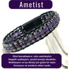 Yıldız Doğal Taş Sertifikalı Ametist Disk Model Doğal Taş Erkek Bileklik Kilitli Kapama
