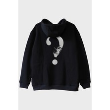 Nuugg Gothic Soru Işareti Kafatası Baskılı Siyah Hoodie
