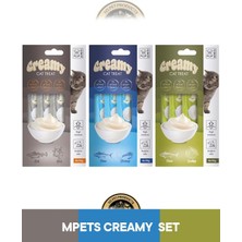 M-Pets Creamy Morina Balıklı & Biftekli / Ton Balıklı & Karidesli / Ton Balıklı & Deniz Taraklı Kedi Krema Ödül Maması Seti 12x15 gr