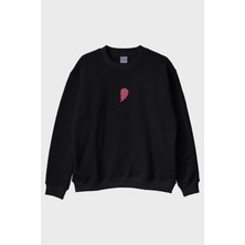 Nuugg Pembe Yarım Kalp Desenli Bisiklet Yaka Sweatshirt - Sevgililer Günü Hediyesi