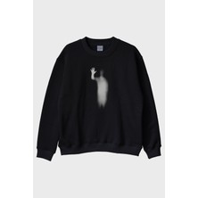 Nuugg Bulanık Siluet Baskılı Siyah Bisiklet Yaka Sweatshirt