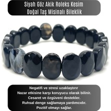 Yıldız Doğal Taş Sertifikalı Siyah Göz Akik Roleks Kesim Doğal Taş Misinalı Bileklik