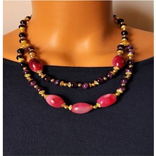 Asteria Elite Bordo Kaplan Gözü Pembe Akik Akik Nazar Koruması ve Cesaret Kolyesi