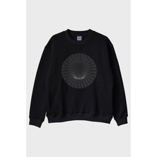 Nuugg Wormholecircle Baskılı Modern Bilim ve Teknoloji Siyah Bisiklet Yaka Sweatshirtü