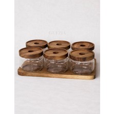 Guezia 6'lı Akasya Standlı Yuvarlak Cam Kahvaltılık (Akasya Vakum Kapak)