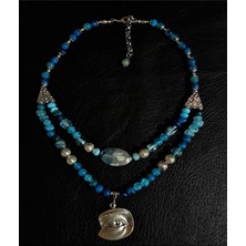 Asteria Elite Mavi Akik ve Cam Boncuk Kolye