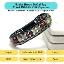 Yıldız Doğal Taş Sertifikalı Ikizler Burcu Disk Model Doğal Taş Erkek Bileklik Mıknatıslı Kilit