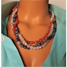 Asteria Elite Akik Jasper Ceyt Nazar Koruması Çakra Dengeleme ve Özgüven Için Ayrılabilen Üç Sıralı Kolye