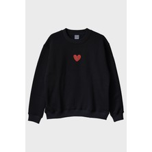 Nuugg Kalpli Kilit Desenli Nakış Bisiklet Yaka Sweatshirt - Romantik Sevgili Kombini