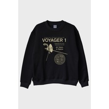 Nuugg Uzay Keşfi Temalı Retro Voyager 1 Bilim Siyah Bisiklet Yaka Sweatshirtü