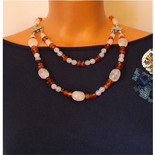 Asteria Elite Kehribar Akik Iki Sıralı Şifa Enerji ve Nazardan Korunma Kolyesi