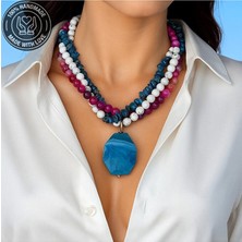 Asteria Elite Havlit Apatit Pembe Akik 3 Sıralı Huzur,iletişim Zihinsel Berraklı Kolyesi