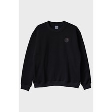 Nuugg Music Is The Important Part Baskılı Plak Tasarımlı Siyah Bisiklet Yaka Sweatshirt