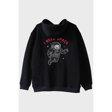 Nuugg I Need Space Astronot Tasarımlı Baskılı Siyah Hoodie
