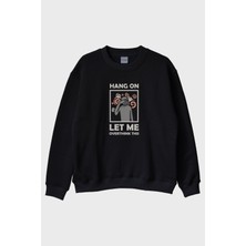 Nuugg Hang On Let Me Overthink This Spiral Baskılı Siyah Bisiklet Yaka Sweatshirt