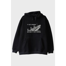 Nuugg It Gets Worse Baskılı Tasarım Siyah Hoodie