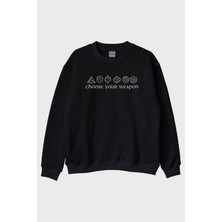 Nuugg Choose Your Weapon Zar Tasarımlı Oyun Baskılı Siyah Bisiklet Yaka Sweatshirt