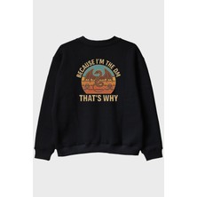 Nuugg Because I'm The Dm Baskılı Ejderha Temalı Siyah Bisiklet Yaka Sweatshirt