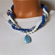 Asteria Elite Kalsedon Akik Beyaz Akik Kristal Üç Sıralı Denge Arınma ve Nazardan Korunma Kolyesi