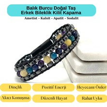 Yıldız Doğal Taş Sertifikalı Balık Burcu Disk Model Doğal Taş Erkek Bileklik Mıknatıslı Kilit