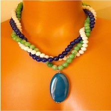 Asteria Elite Lacivert Akik Yeşil Ceyt Beyaz Kristal Bereket Şifa ve Nazardan Korunma Kolyesi