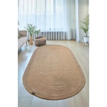 Halımax Rixo Jüt Hasırlı Naturel Örgü Çift Taraflı Kilim Oval Halı Bohem Dekoratif Mutfak Balkon Banyo Halı