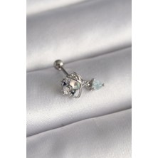 Ayder Timya 316L Çelik Gümüş Renk Zirkon Taşlı Sallantı Kalp Detay Tragus Piercing - TJ-PR1361 TG/Tmya1395 218554