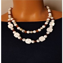 Asteria Elite Havlit Kehribar Iki Sıralı Huzur, Bereket ve Denge Kolyesi