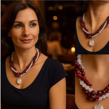 Asteria Elite Mercan Jasper Dumanlı Akik Üç Sıralı Tutku, Canlılık ve Nazardan Koruma Kolyesi