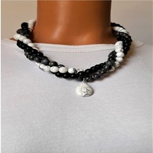 Asteria Elite Larvakit Havlit Mat Oniks Üç Sıralı Sezgi ve Nazardan Korunma Kolyesi